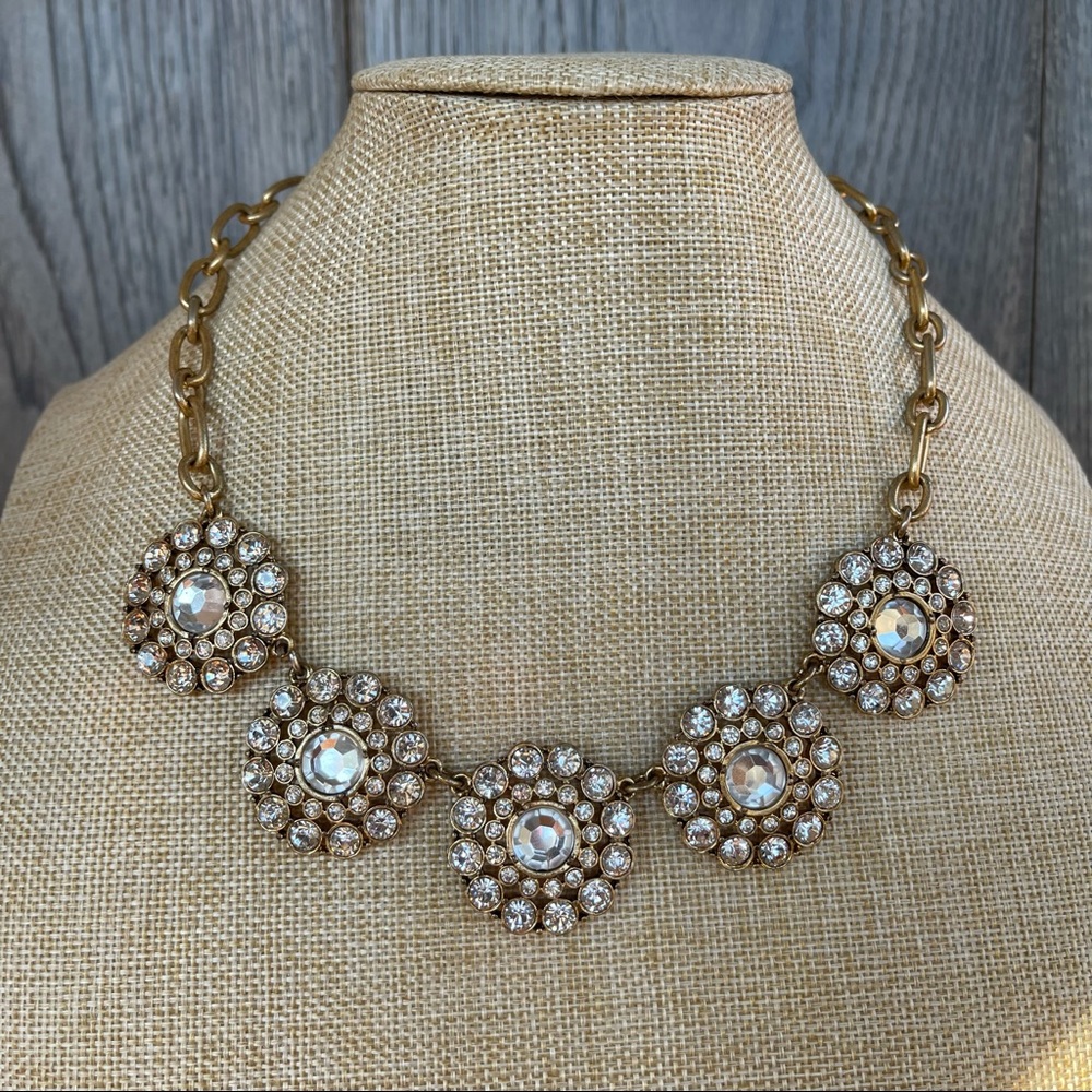 J.Crew Rhinestones Flowers Statement Necklace